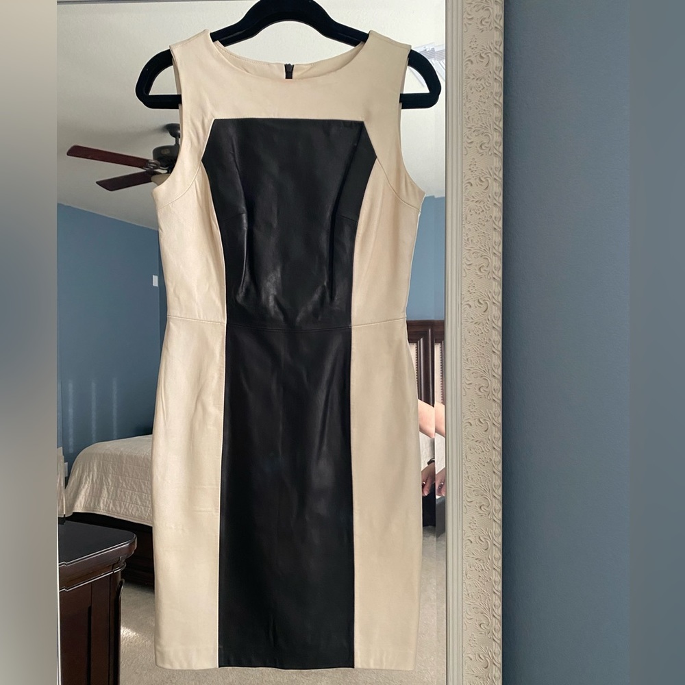 Antonio Melani Black and White Colorblock Leather Dress, 6
